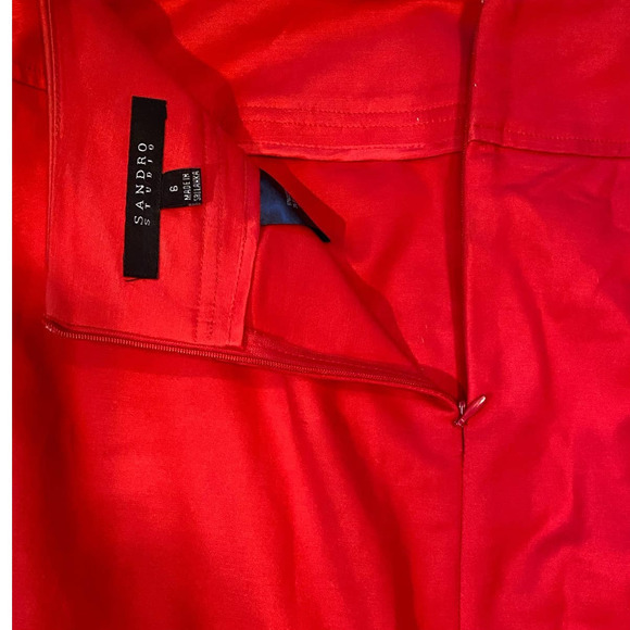 Sandro Studio Red Stretch Pencil Skirt Short Mini‎ Summer Back Slit - Picture 3 of 5